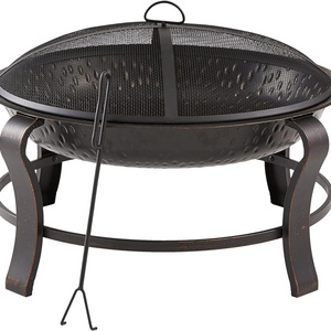 Outdoor Round Wood Burning Fire Pit Bowl with Mesh Screen Outdoor Large Fire Pit