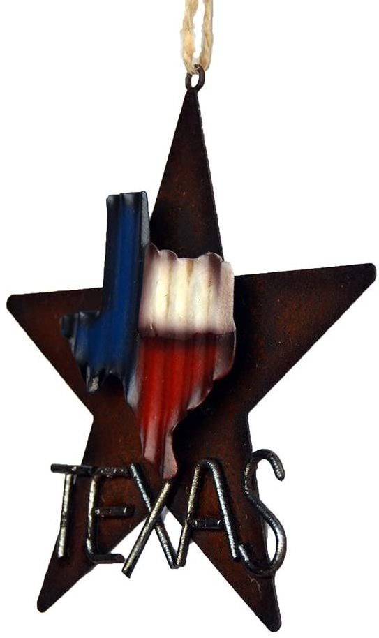 Metal Western Rustic Lone Star 3-D Texas Map Christmas Ornament Hanging  Tree Wall Christmas Decoration