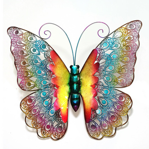 Zhongpin Hot Selling Metal Butterfly Wrought Iron 3d Coloured Home Garden Art Decor Wall hanging Decoration