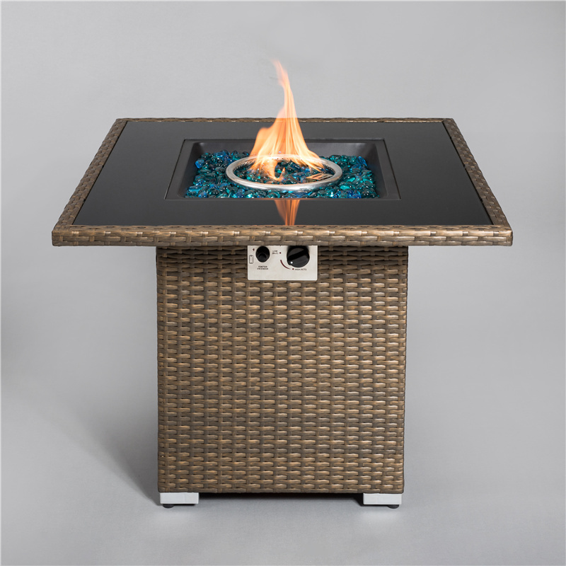 Square 28 inch Metal Woven rattan Propane Stove Portable Fire Pit Table Outdoor Garden  Patio Heater Metal Gas Fire Pits