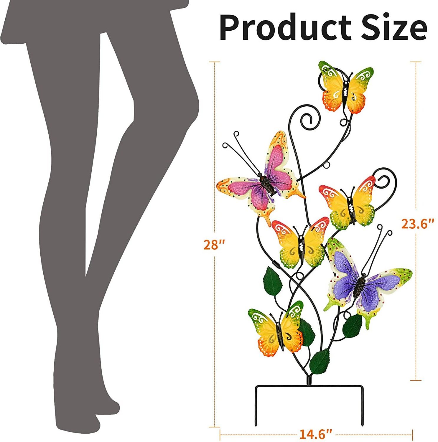 Metal Wall Art Butterfly Garden Stake Decor 28 Inch Outdoor Butterfly Yard Ornaments Decorations for Garden