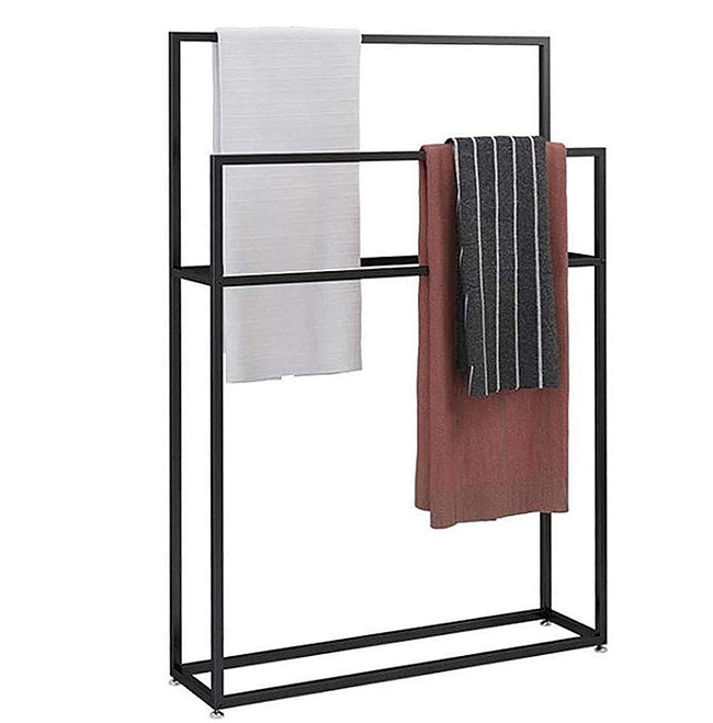 Retail Shop Custom 2-Tiers Store Display Rack Coffee Brown Metal Free Standing Towel Rack Stand with Shelf