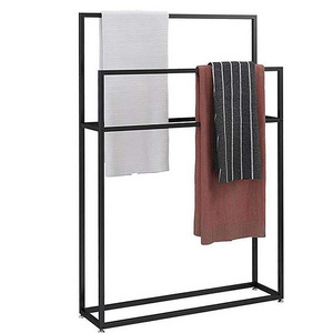 Retail Shop Custom 2-Tiers Store Display Rack Coffee Brown Metal Free Standing Towel Rack Stand with Shelf