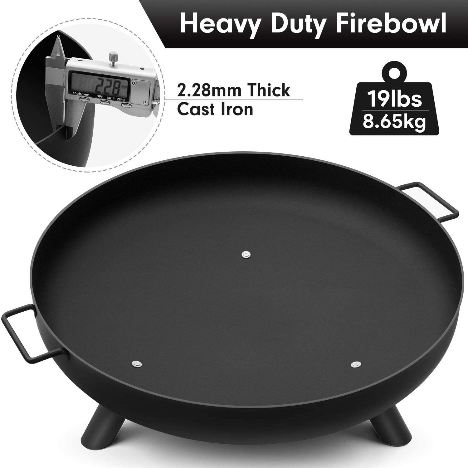 Outside Backyard Deck Camping Beach Heavy Duty Metal Grate Rustproof Black Fireplace Extra Deep Large Round Cast Iron Fire Pit