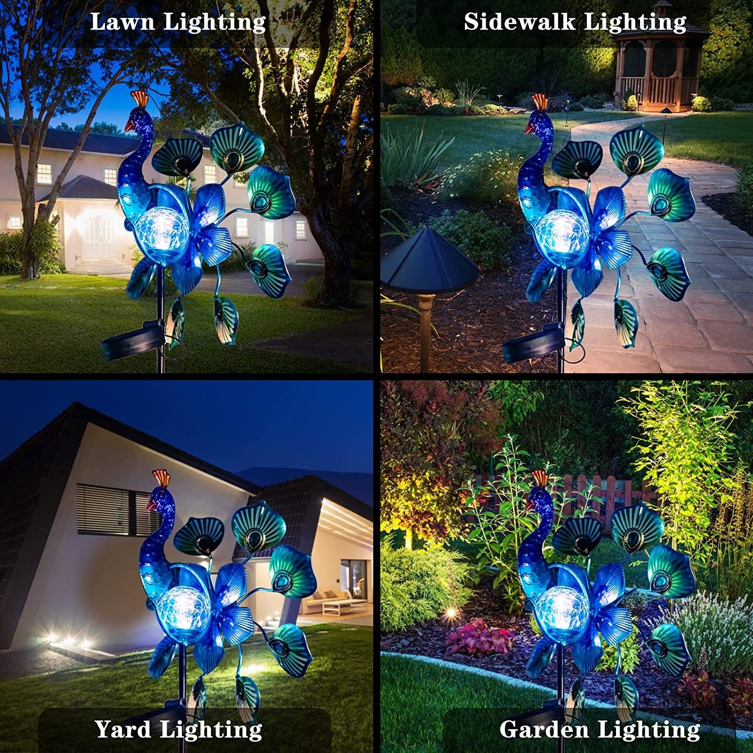 Wholesale Metal  Peacock 3D LED Light Solar Wind Spinner Outdoor Yard Patio Garden Animal Ornaments Windmill Decoration Stake