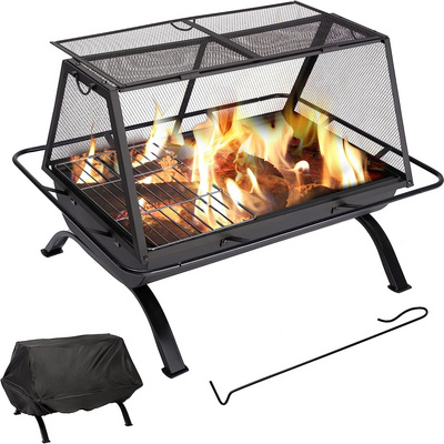 Outdoor Fire Pit with Steel Grill, 36 Inch Large Wood Burning Fire Pit for Outside with Cooking BBQ Grill Grate