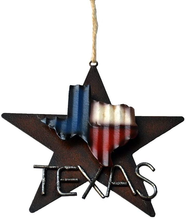 Metal Western Rustic Lone Star 3-D Texas Map Christmas Ornament Hanging  Tree Wall Christmas Decoration