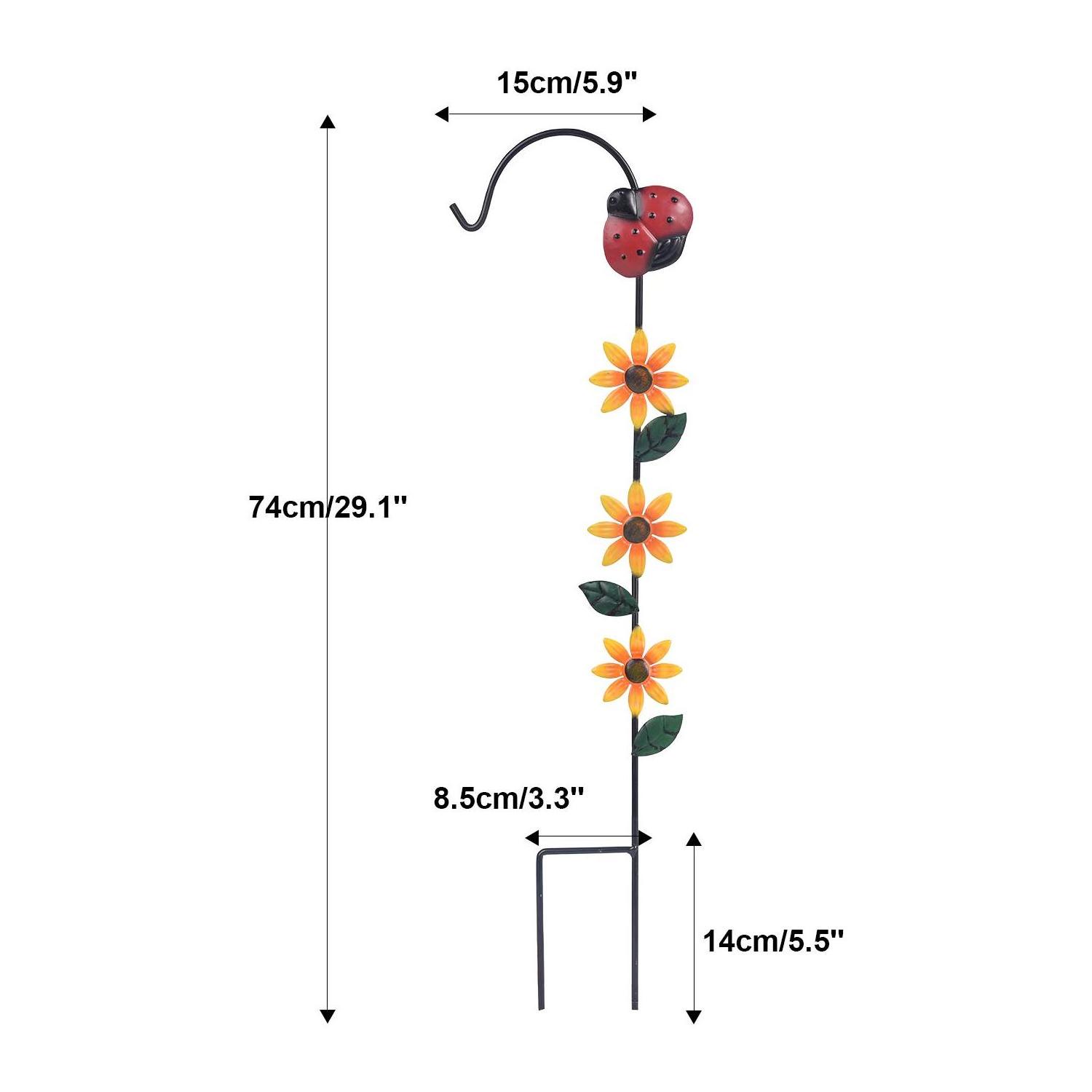 Outdoor 29 Inch Decorative Garden Stakes Flower & Insect Decor Shepherd Hook for Hanging Planter Solar Lights Lanterns Lamps