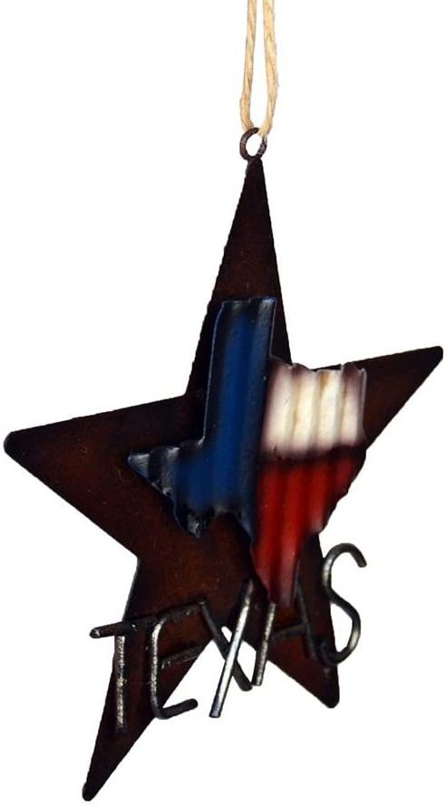 Metal Western Rustic Lone Star 3-D Texas Map Christmas Ornament Hanging  Tree Wall Christmas Decoration