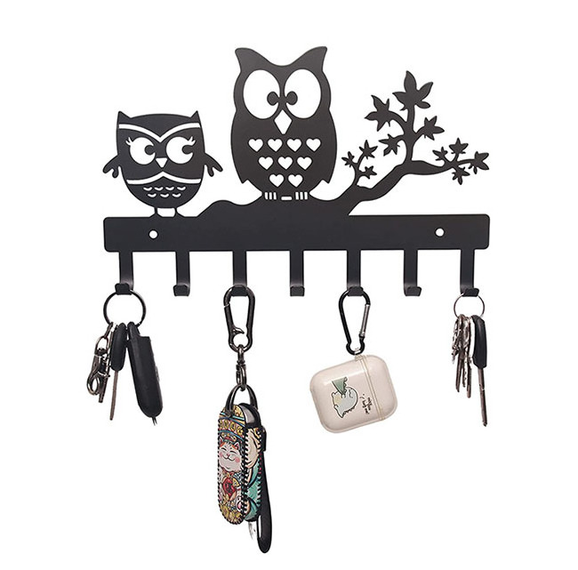 OEM ODM Good Laser Cut Black Wall Hanging Owl Key Holder for Wall Mount Sweet Home Organizer Decorative