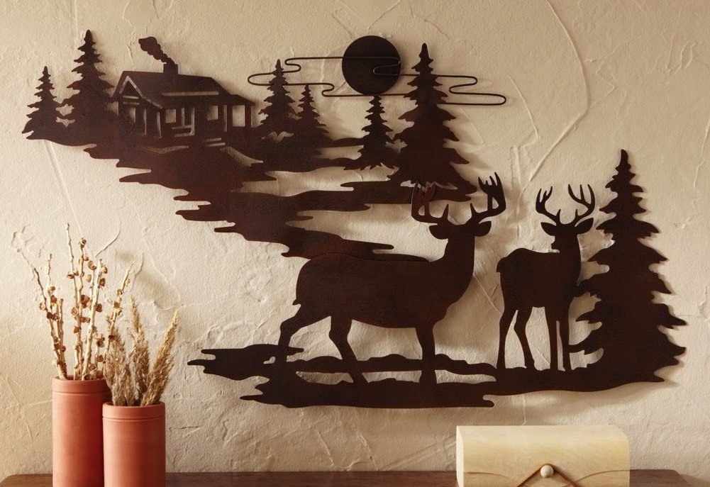 Metal  Indoor Outdoor Living Room Bedroom Bathroom Wall Decor Hanging  Woodland Cabin  Deer Wall Art