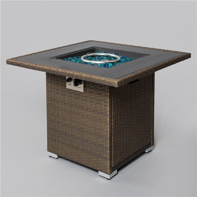 Square 28 inch Metal Woven rattan Propane Stove Portable Fire Pit Table Outdoor Garden  Patio Heater Metal Gas Fire Pits