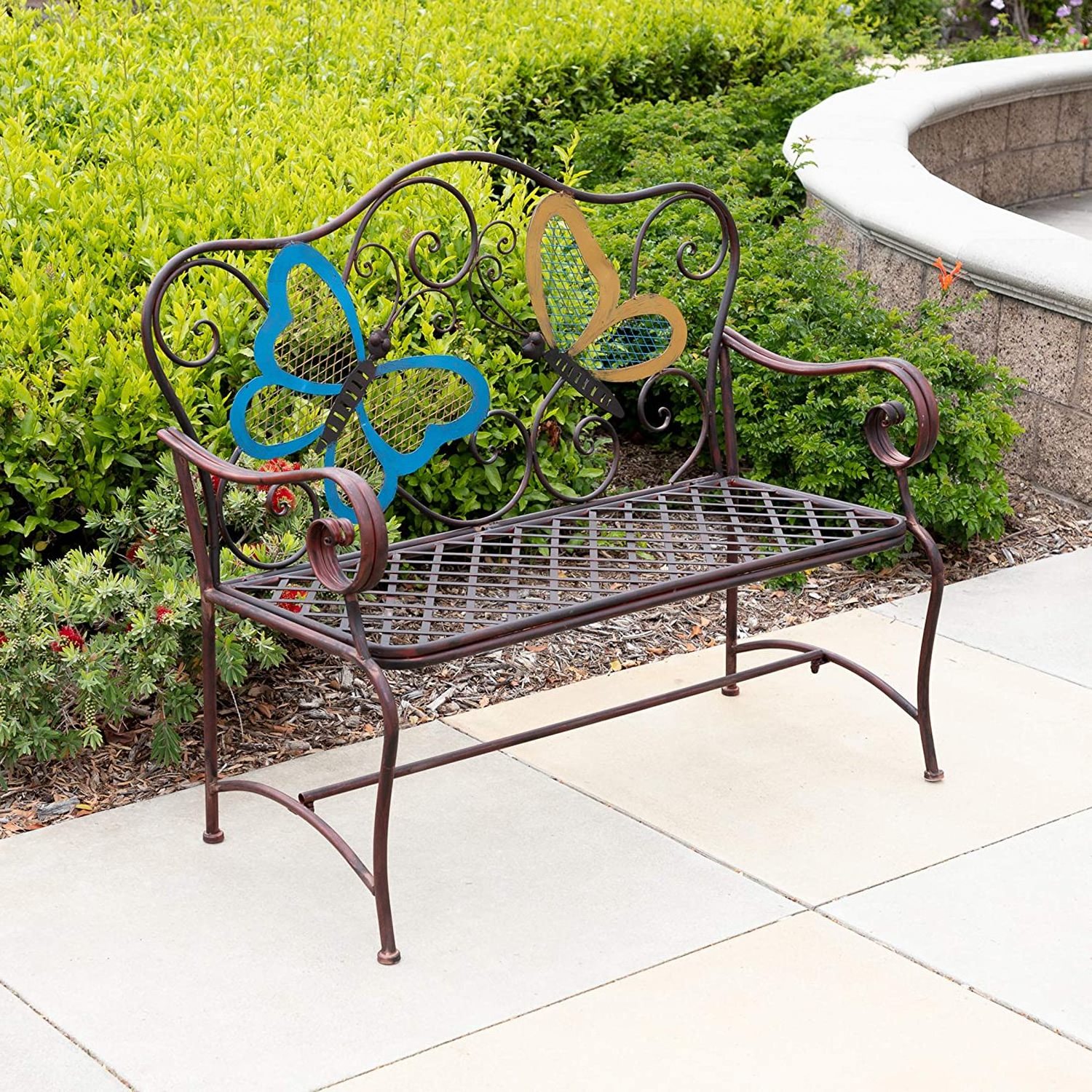 2021 Metal Butterfly Bench Red Outdoor Yard Garden Kids Children Park Bench Decorative iron Antique Furniture