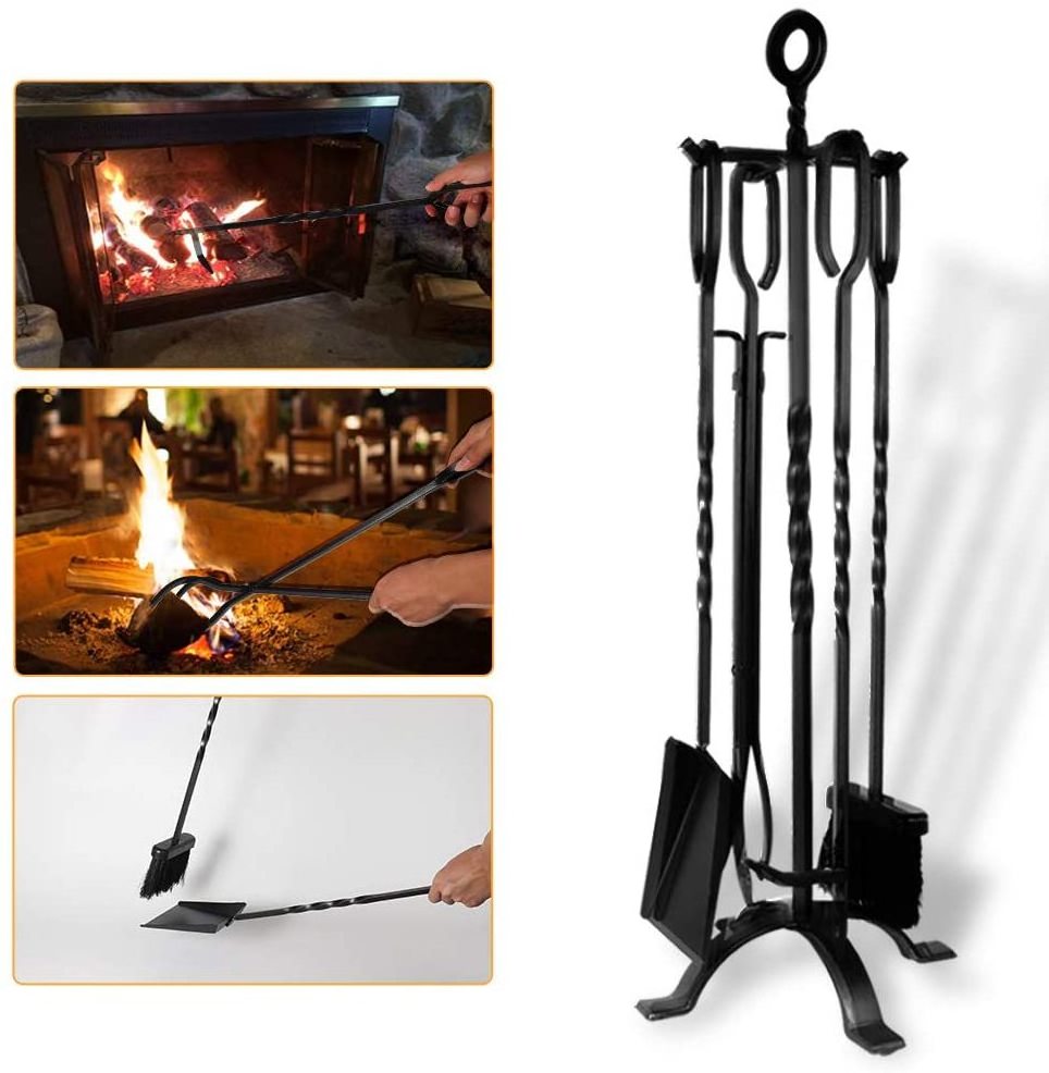 Wrought Iron Fire Set Fire Place Pit Poker Wood Stove Log Tongs Tools Kit Sets  Fireplace Tools Tool Set Fireplace Accessories