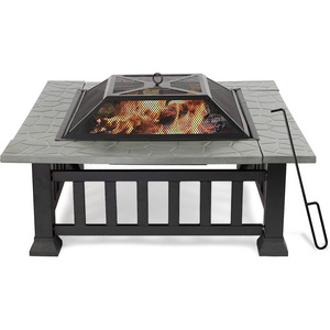 32 Inch Square Wood Burning Outdoor Fire Pit W/BBQ Grill,PVC Rain Cover