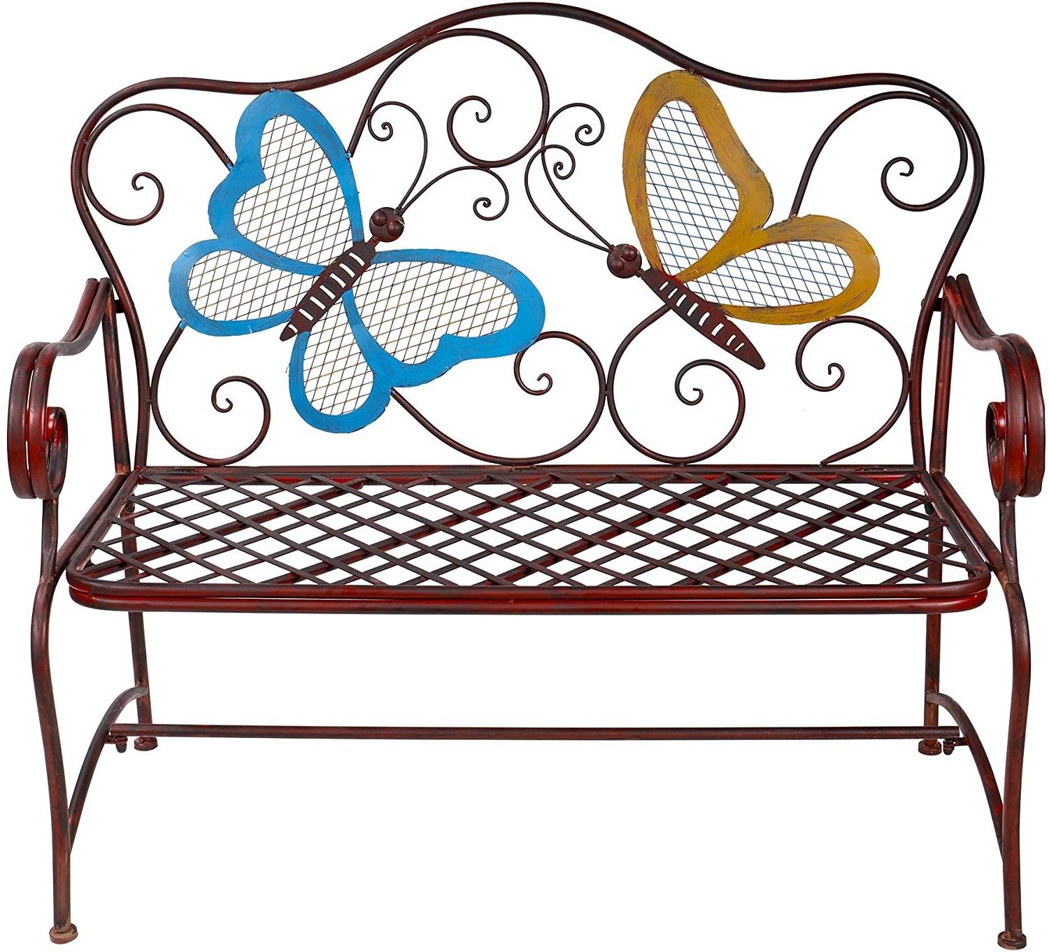 2021 Metal Butterfly Bench Red Outdoor Yard Garden Kids Children Park Bench Decorative iron Antique Furniture