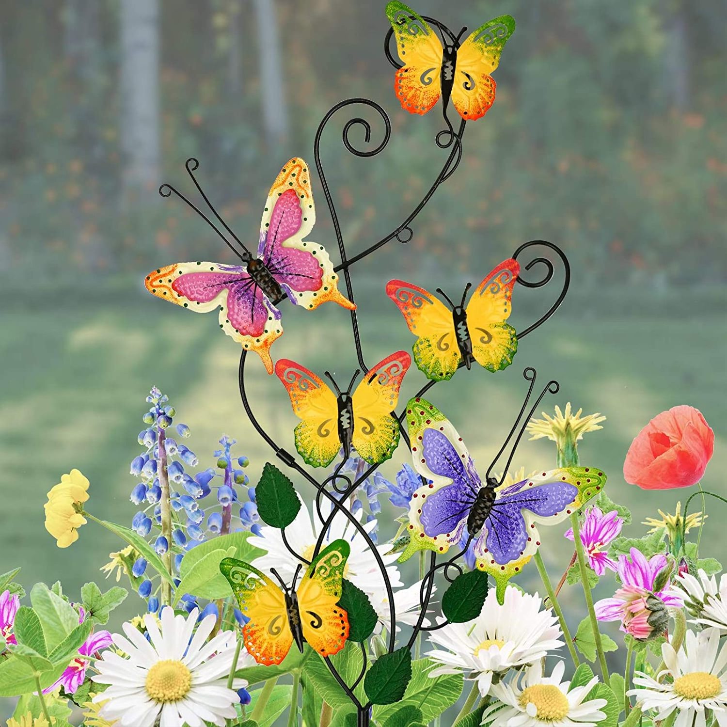 Metal Wall Art Butterfly Garden Stake Decor 28 Inch Outdoor Butterfly Yard Ornaments Decorations for Garden