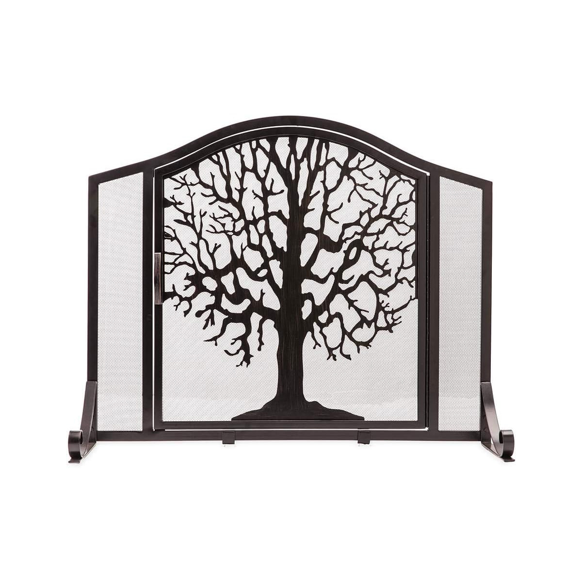 Metal Fireplace Screen Tree of Life Black 44in Flatguard Spark Guard Indoor Grate Stove Decorative Accessories