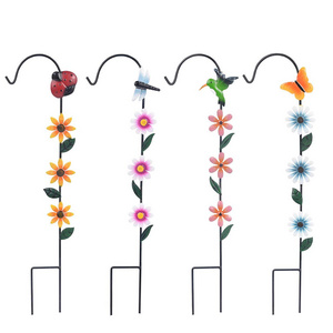 Outdoor 29 Inch Decorative Garden Stakes Flower & Insect Decor Shepherd Hook for Hanging Planter Solar Lights Lanterns Lamps