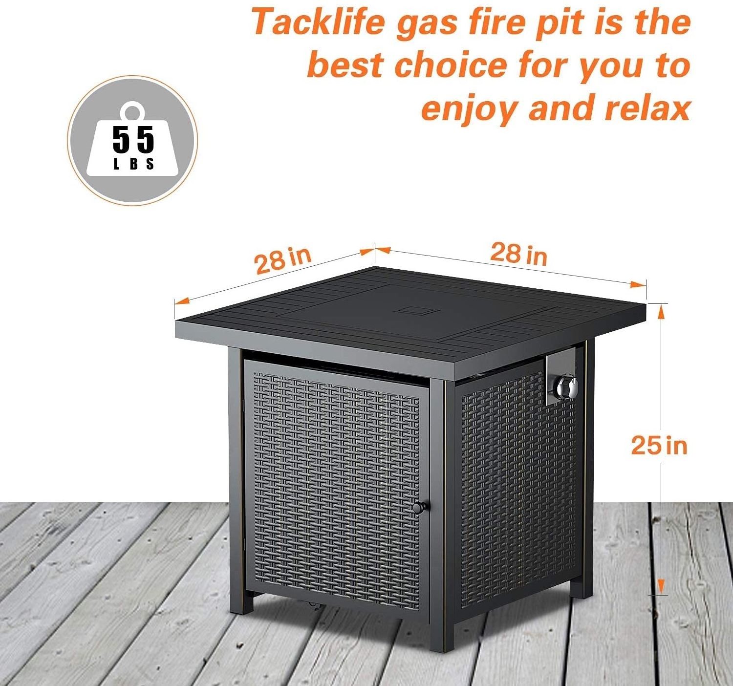 Top Selling 28 Inch 50,000 BTU Auto-Ignition Gas Fire Pit Table with lid, Strong Striped Steel Surface  Fire Pit Gas Fire Table