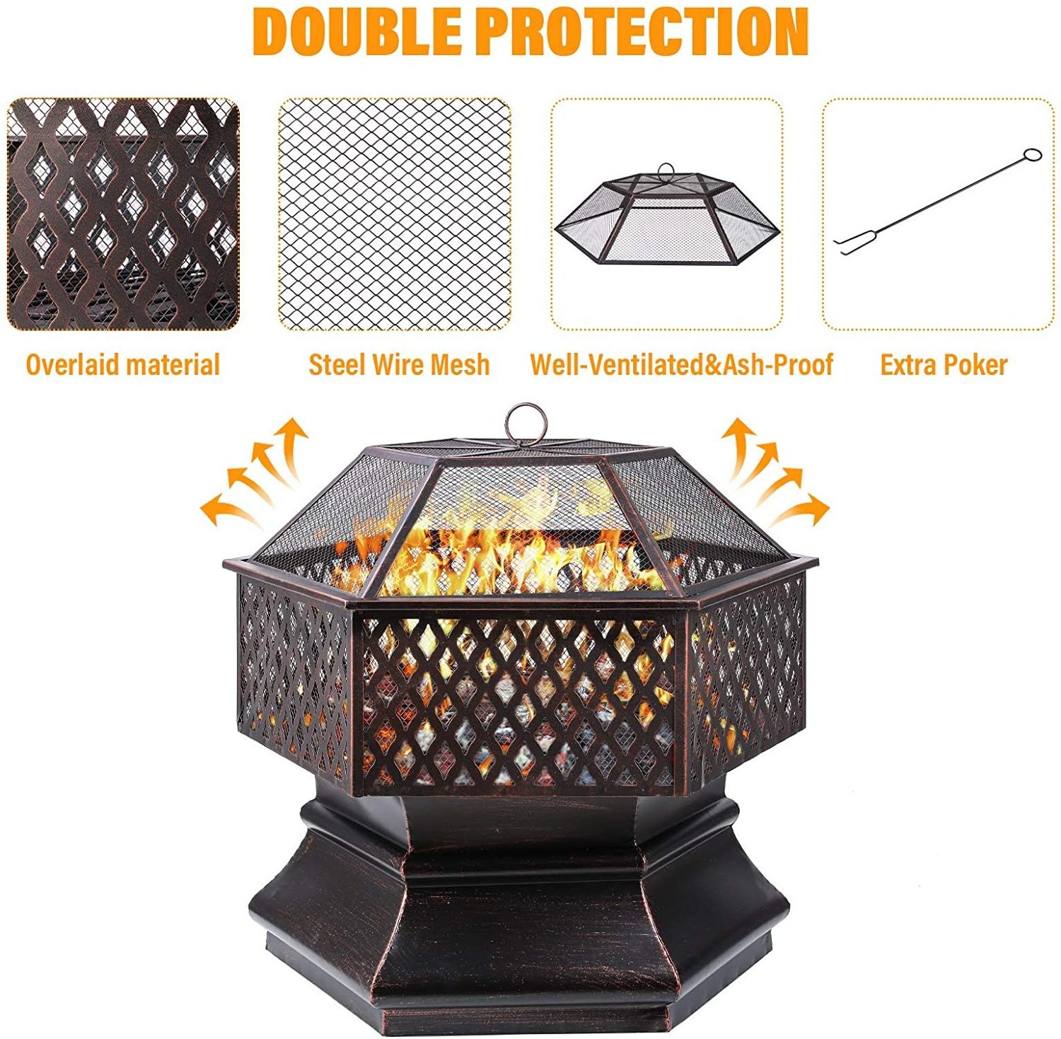 ZHONGPIN Manufacturing  Mesh Screen Cover Poker for Patio Backyard Garden Beach Camping Picnic 26''/28''/30'' Steel Fire pit