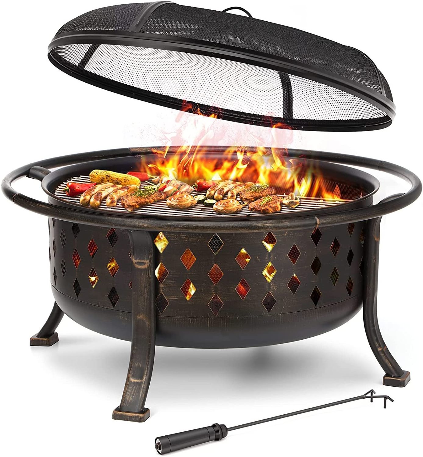 36 Inch Fire Pits for Outside Large Outdoor Wood Burning Crossweave Firepit Heavy Duty Steel Bronze Bonfire Pit for Patio