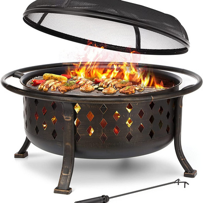 36 Inch Fire Pits for Outside Large Outdoor Wood Burning Crossweave Firepit Heavy Duty Steel Bronze Bonfire Pit for Patio