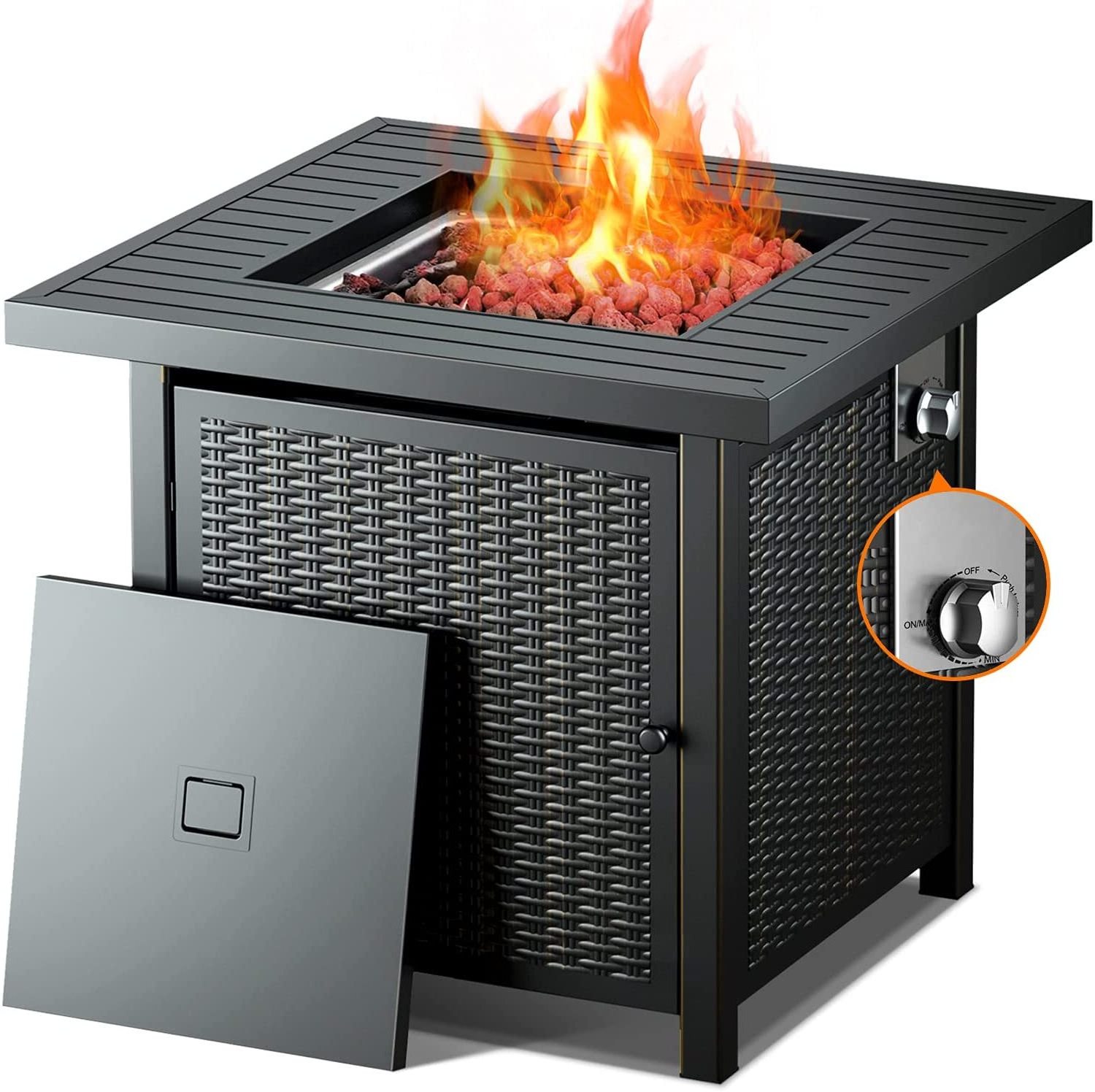 Top Selling 28 Inch 50,000 BTU Auto-Ignition Gas Fire Pit Table with lid, Strong Striped Steel Surface  Fire Pit Gas Fire Table