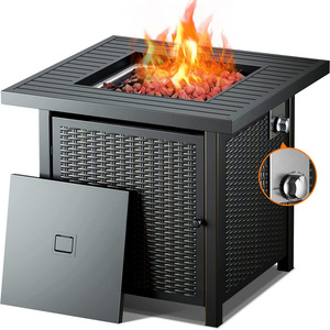 Top Selling 28 Inch 50,000 BTU Auto-Ignition Gas Fire Pit Table with lid, Strong Striped Steel Surface  Fire Pit Gas Fire Table