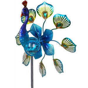 Wholesale Metal  Peacock 3D LED Light Solar Wind Spinner Outdoor Yard Patio Garden Animal Ornaments Windmill Decoration Stake