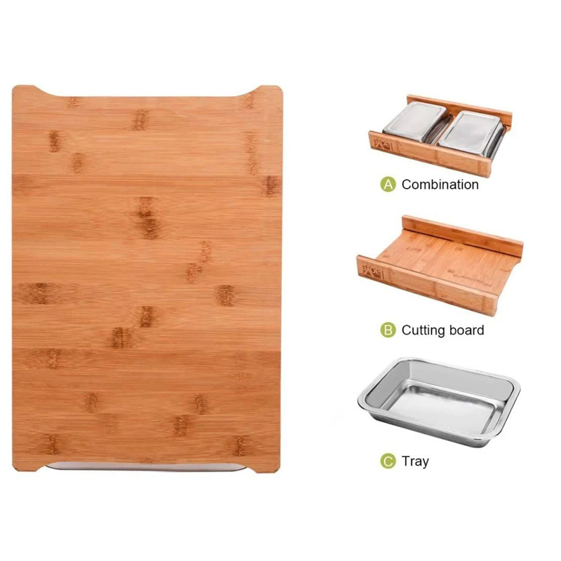 Large Bamboo Cutting Board  With Stainless Steel Tray and Eco Friendly Sustainable Wooden Chopping Board