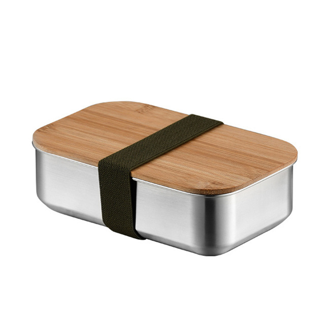 Good Quality 304 metal stainless steel tiffin bento lunch box with bamboo lid bandage