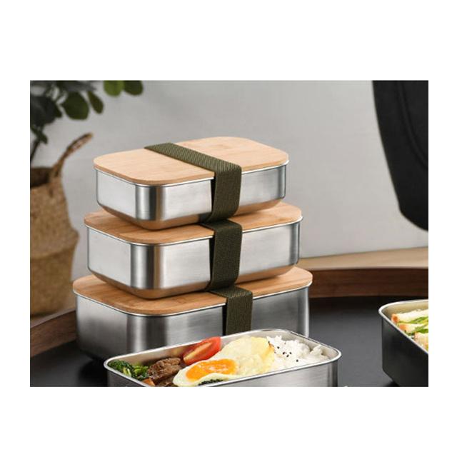 Good Quality 304 metal stainless steel tiffin bento lunch box with bamboo lid bandage