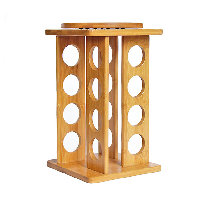 Factory  Bamboo Rack Kitchen Bamboo Spice Rack Tabletop Storage 4 Tier 16 Jar Revolving Spice Rack