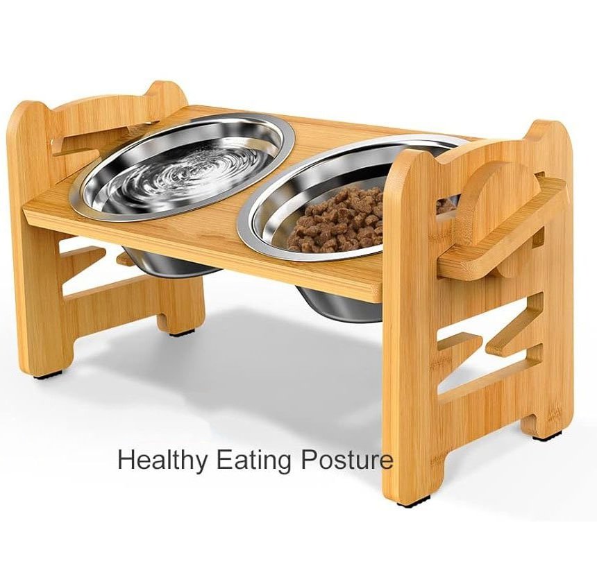 Bamboo Adjustable Raised Dog Bowl Stand Pet Feeder for Dogs and Cats Dog Food Bowl Stand