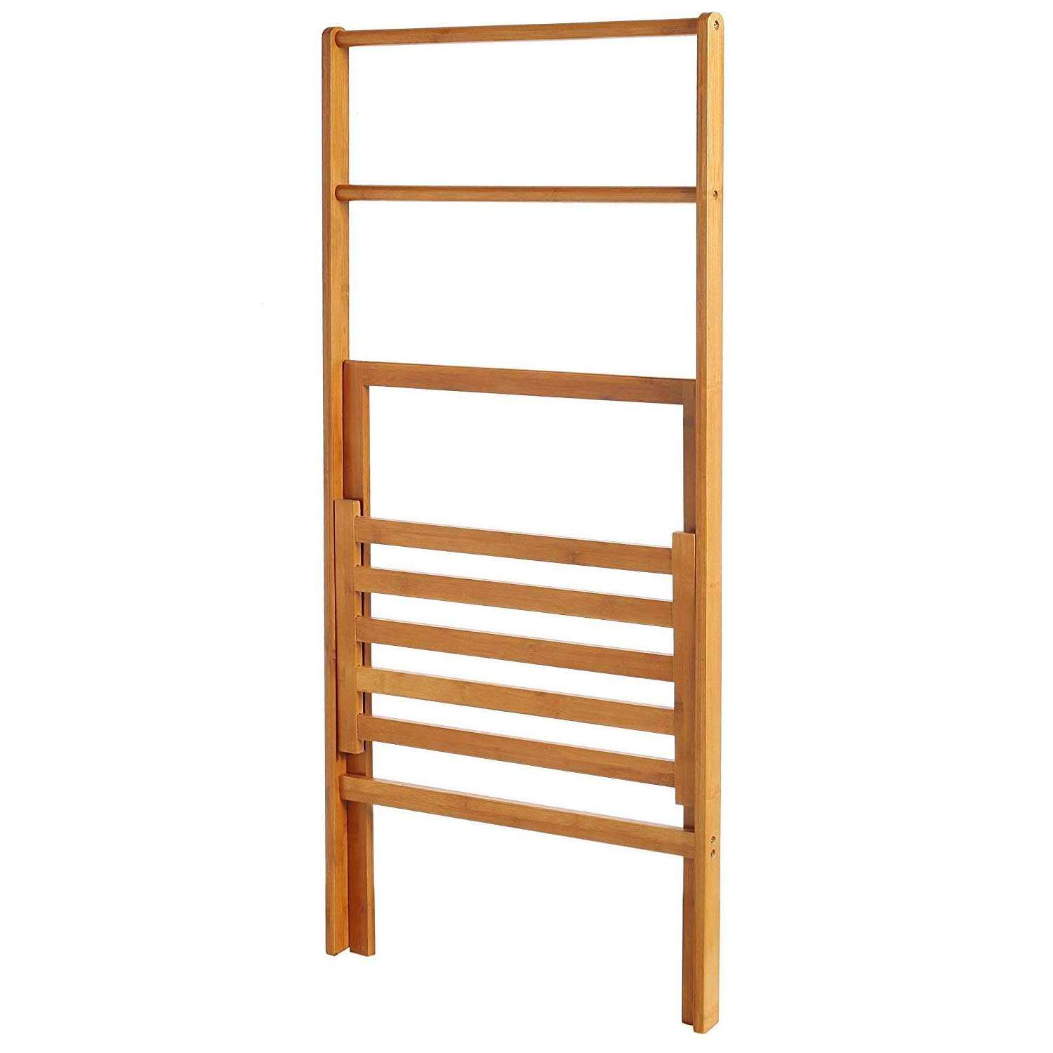 Bamboo Bathroom Storage Organizer Freestanding Bamboo Folding Towel with Storage Standing Towel Rack