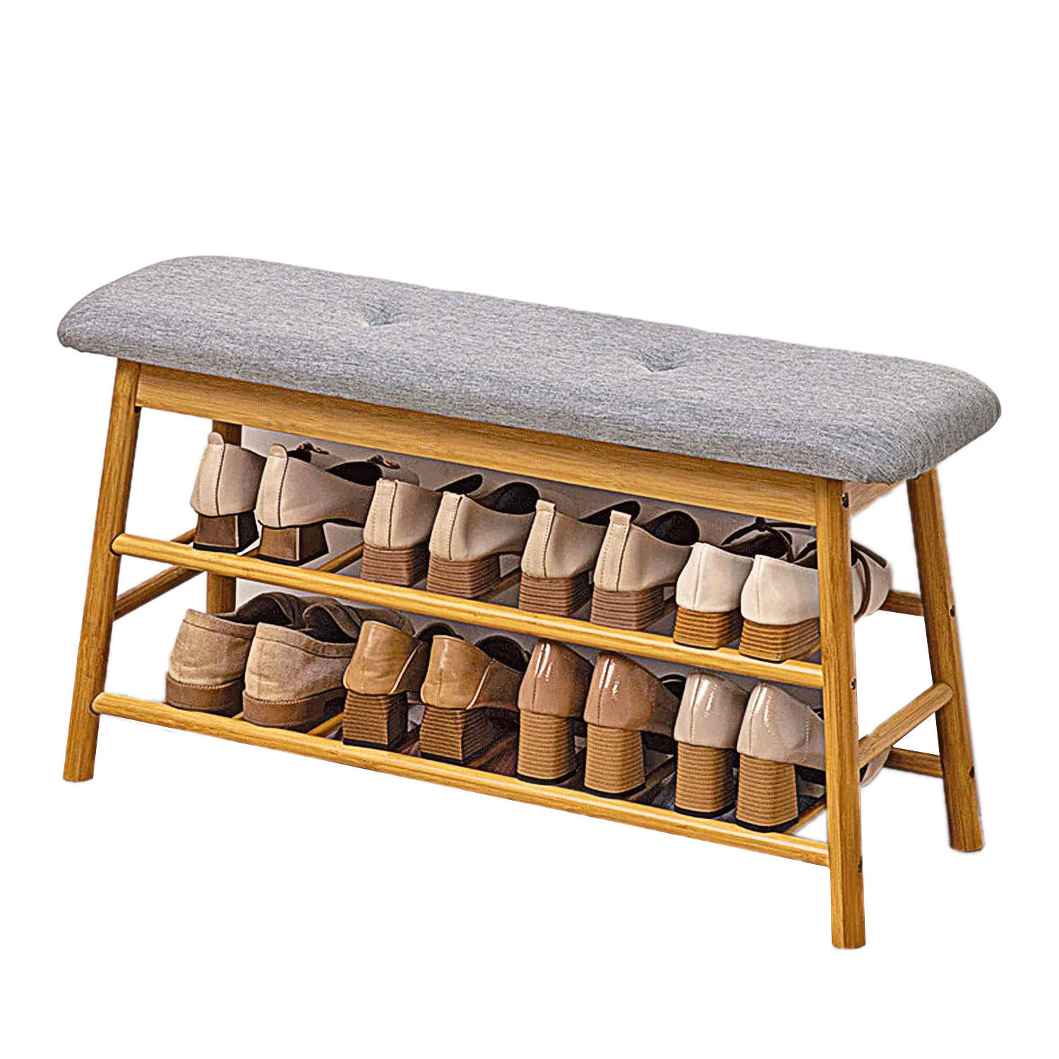 Free Standing Wood Shoe Rack Bamboo Shoe Bench Rack Storage Organizer With Cushion