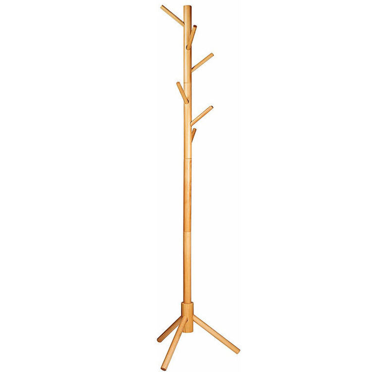 Handmade Wooden Coat Rack Freestanding Hall Tree Shape Stand with 8 Hooks