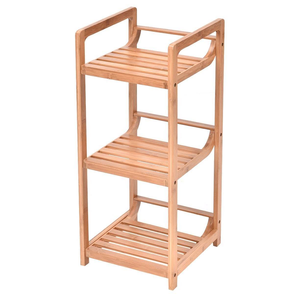 3-Tier Multifunctional Bamboo Bath Towel Holder Bamboo Bath Storage Space Saver Organizer Shelves