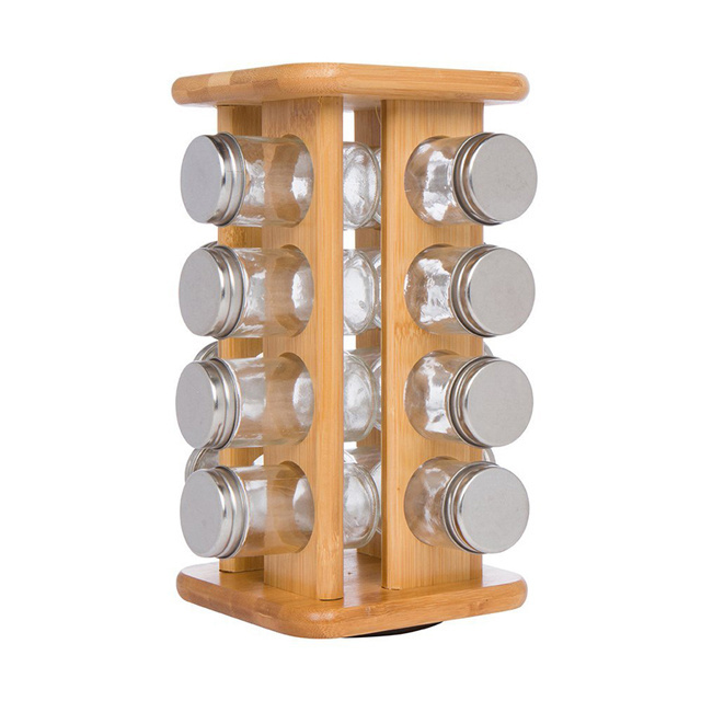 Factory  Bamboo Rack Kitchen Bamboo Spice Rack Tabletop Storage 4 Tier 16 Jar Revolving Spice Rack