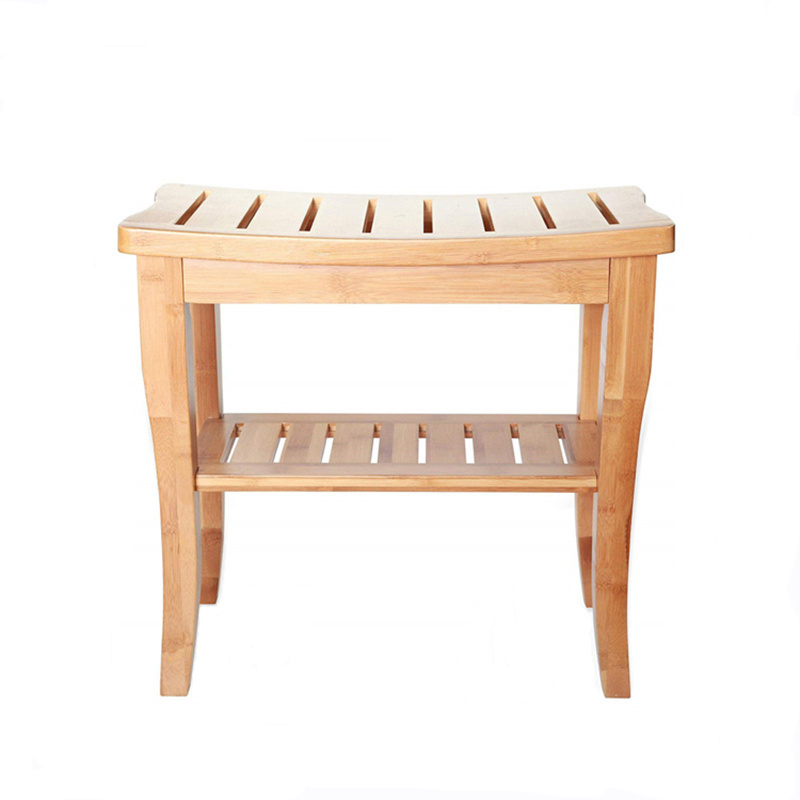 Bamboo Bathroom Shower Bench with Storage Shelf Footstool Shower Seat