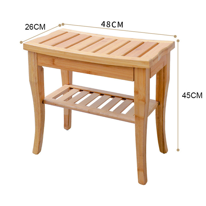 Bamboo Bathroom Shower Bench with Storage Shelf Footstool Shower Seat