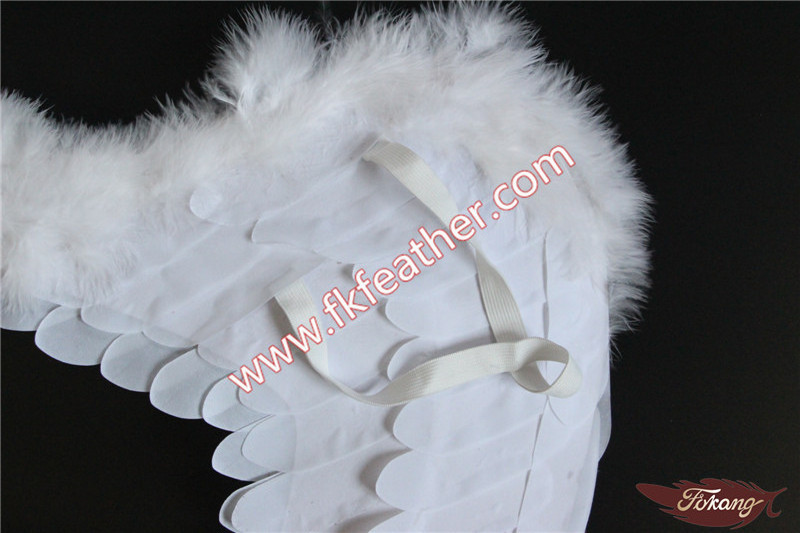 White Fabric Angel Wings Turkey Marabou Feather Christmas Ornament