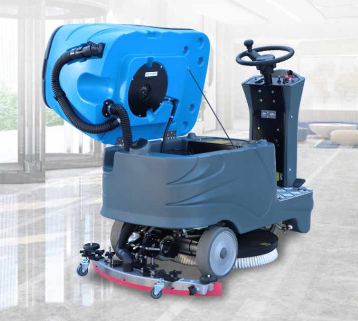 Electric compact automatic floor tile scrubber ride