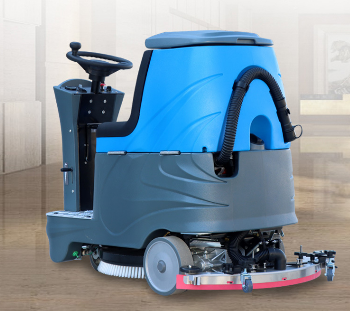 Electric compact automatic floor tile scrubber ride