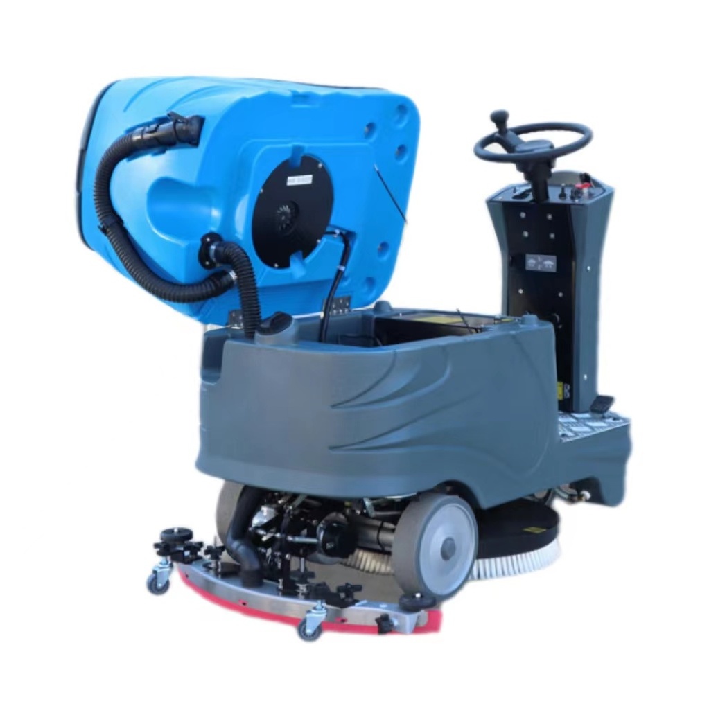 Electric compact automatic floor tile scrubber ride