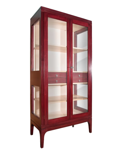 European contemporary exquisite simple wine red wood surface glass door and wood base living room cabinet