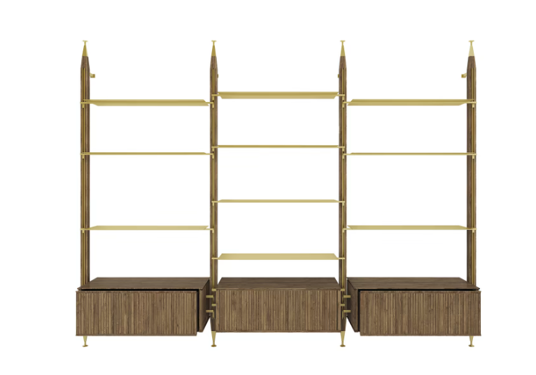 Exquisite simple creative fashion Nordic brown solid wood surface and brass base multi-functional shelving