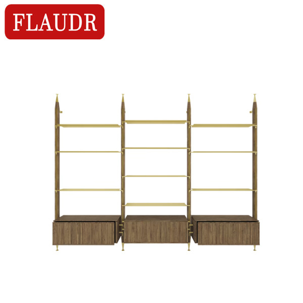 Exquisite simple creative fashion Nordic brown solid wood surface and brass base multi-functional shelving