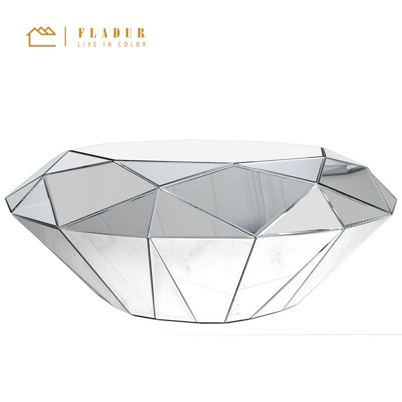 silver modern luxury diamond irregular mirrored glass coffee table  villa living room